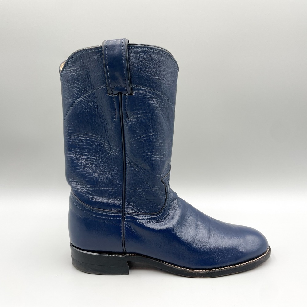 Justin Vintage Blue Leather Cowboy Boots Womens 6.5C Coastal Cowgirl Western USA